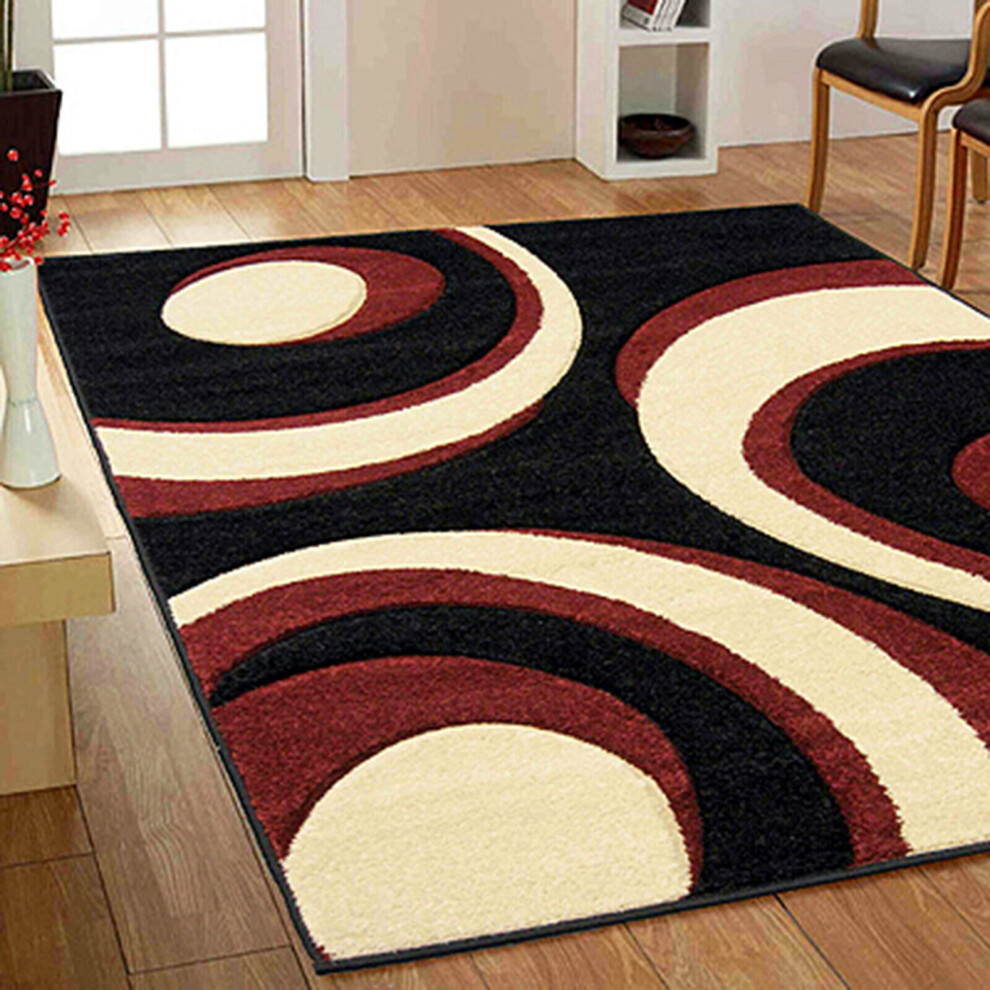 (Circle : Black / Red, 80 x 150 cm) Clearance Modern Floral Abstract Area Rugs