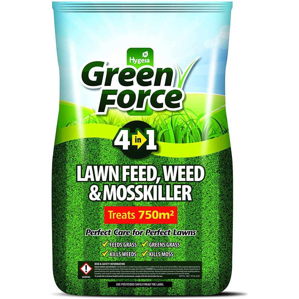 GREENFORCE G60015 4 in1 Lawn Feed Weed, Moss Killer, Green, 50 X 40 X 25 cm