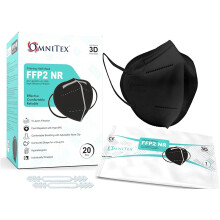 Omnitex FFP2 Black Face Mask - Box of 20, Individually Wrapped | High Filtration - 5 Layers | EN149 CE Certified | Hypoallergenic | Fluid Resistant |
