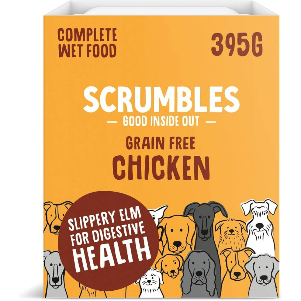 Scrumbles Natural Wet Dog Food, Grain Free Recipe With 70% Chicken And Slippery Elm, 7X 395G