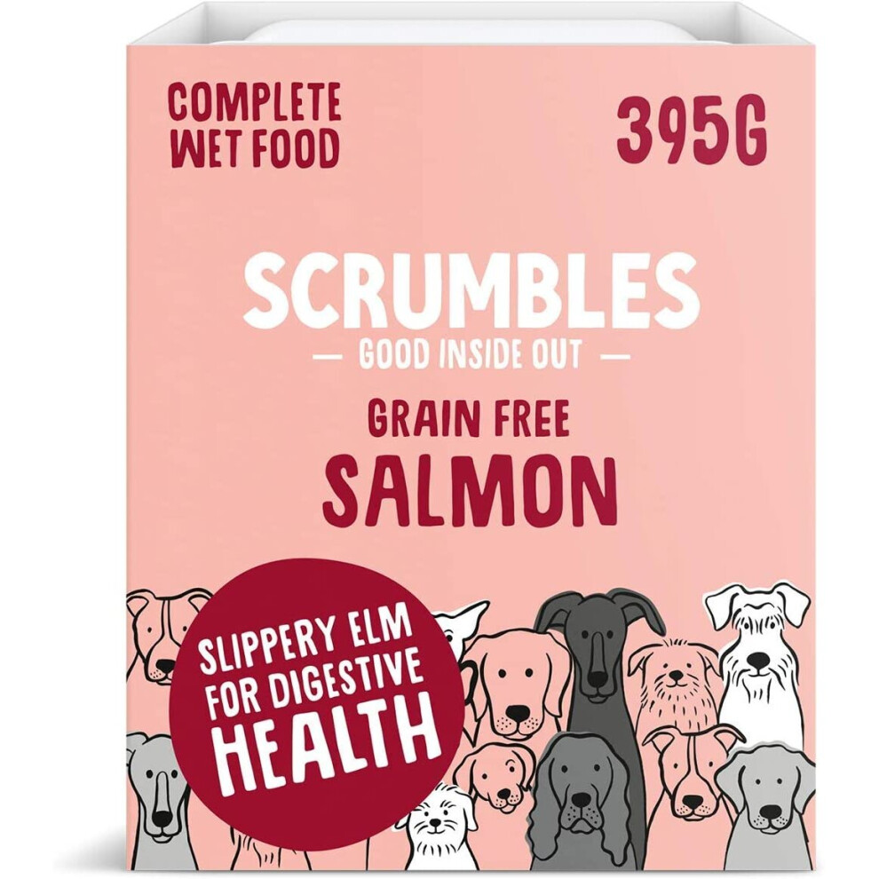 Scrumbles Natural Wet Dog Food, Grain Free Recipe With 70% Salmon And Slippery Elm, 7X 395G
