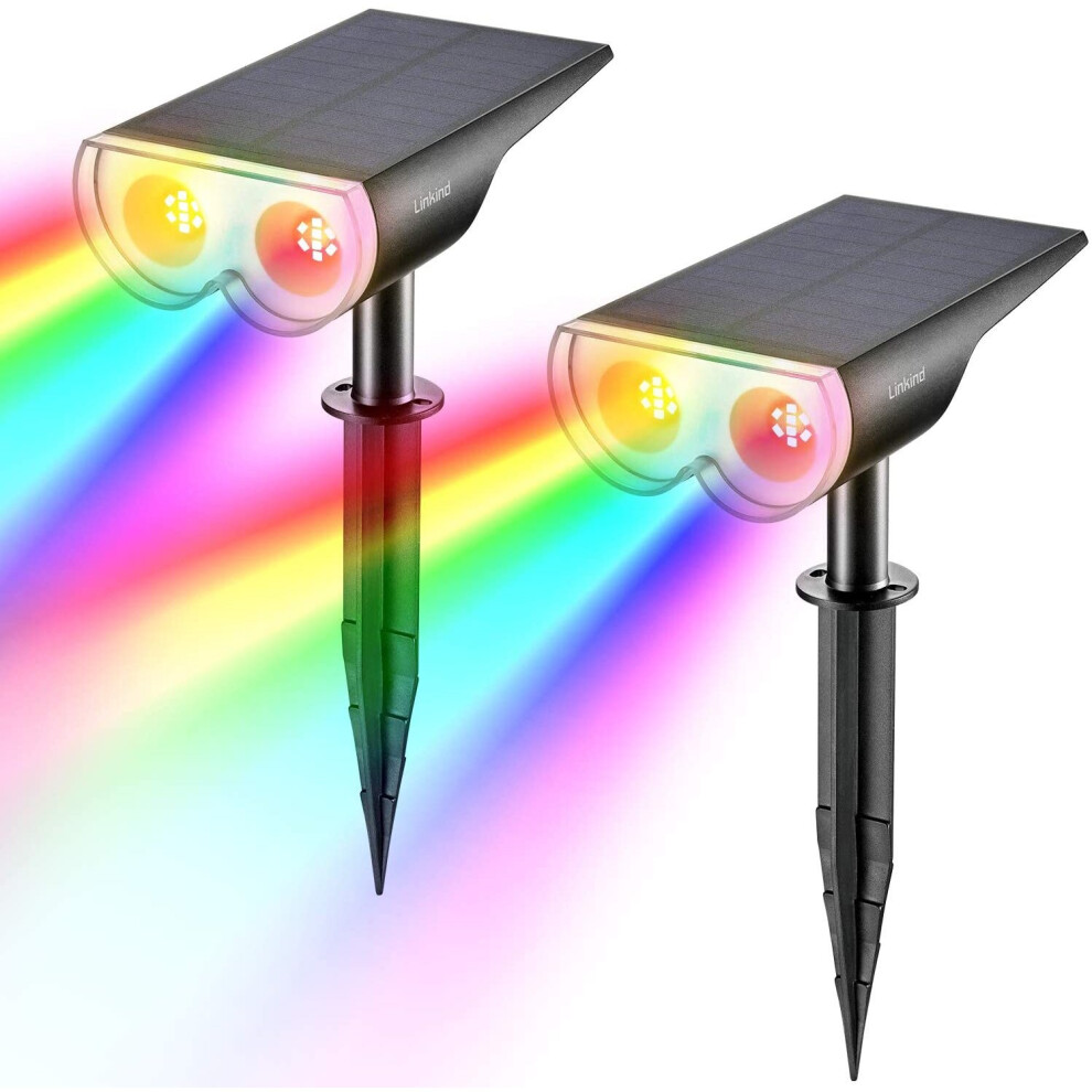 Linkind Solar Spotlight Outdoor Garden Lights, 16 LED Color Changing RGB Solar Powered Landscape Spot Lights, IP67 Waterproof Wall Light Security Ligh