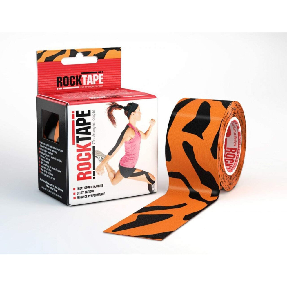 RockTape Kinesiology Tape, Elastic & Adhesive Tape, Muscle Recovery, Tiger, 5cm x 5m/2" x 16.4'