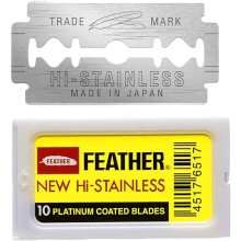THE SHAVE FACTORY 50 Feather Double Edge Razor Blades (5 packs of 10) + 1 Pack of IHA Styptic Sticks – Yellow (Model 14)