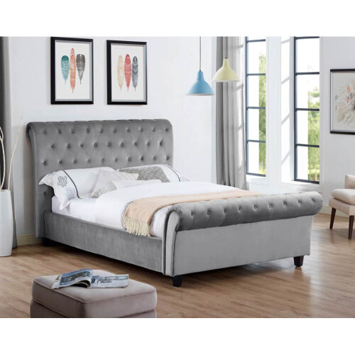 Serenity Crushed Velvet Double Bed Silver
