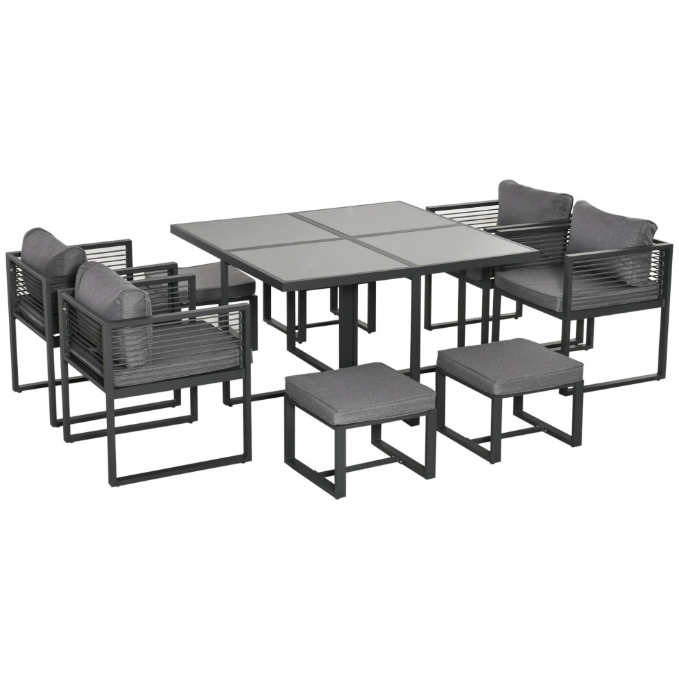 Outsunny 8 Seater Aluminium  Garden Dining Cube Set w/ 4 Chairs