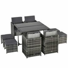 9pc Outsunny Rattan Outdoor Dining Set - Grey | Garden Dining Set