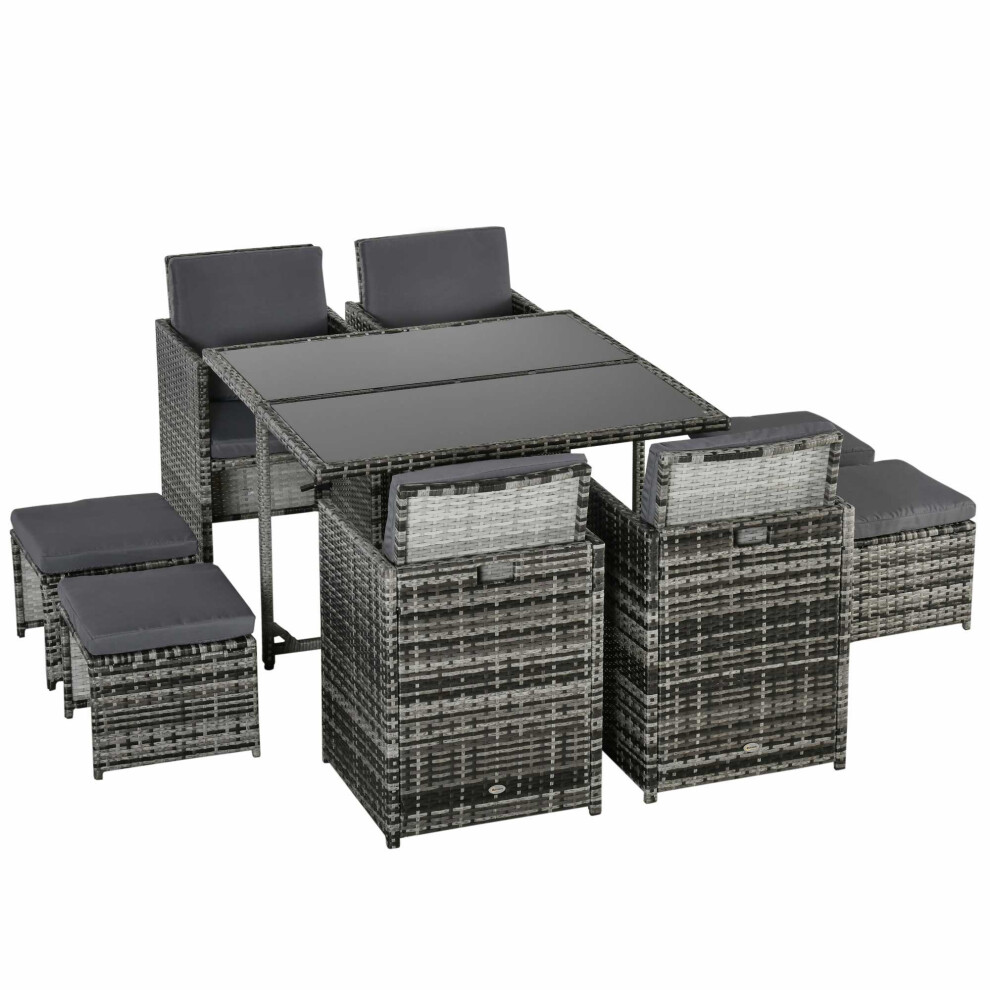 Outsunny 9Pc Rattan Outdoor Dining Set - | Garden Dining Set Grey