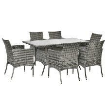 Outsunny 7pc Rattan Garden Furniture Dining Set Wicker Patio Grey