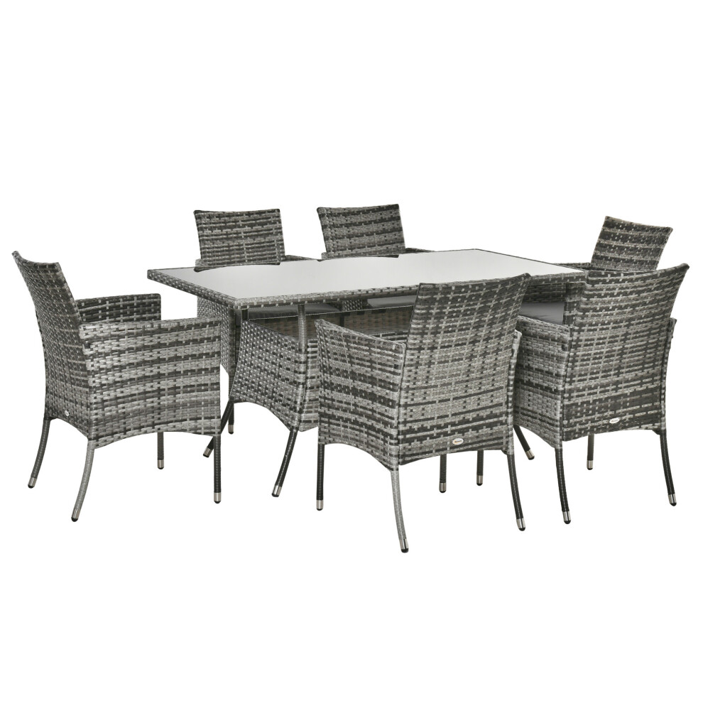 Outsunny 7Pc Rattan Garden Furniture Dining Set Wicker Patio Grey