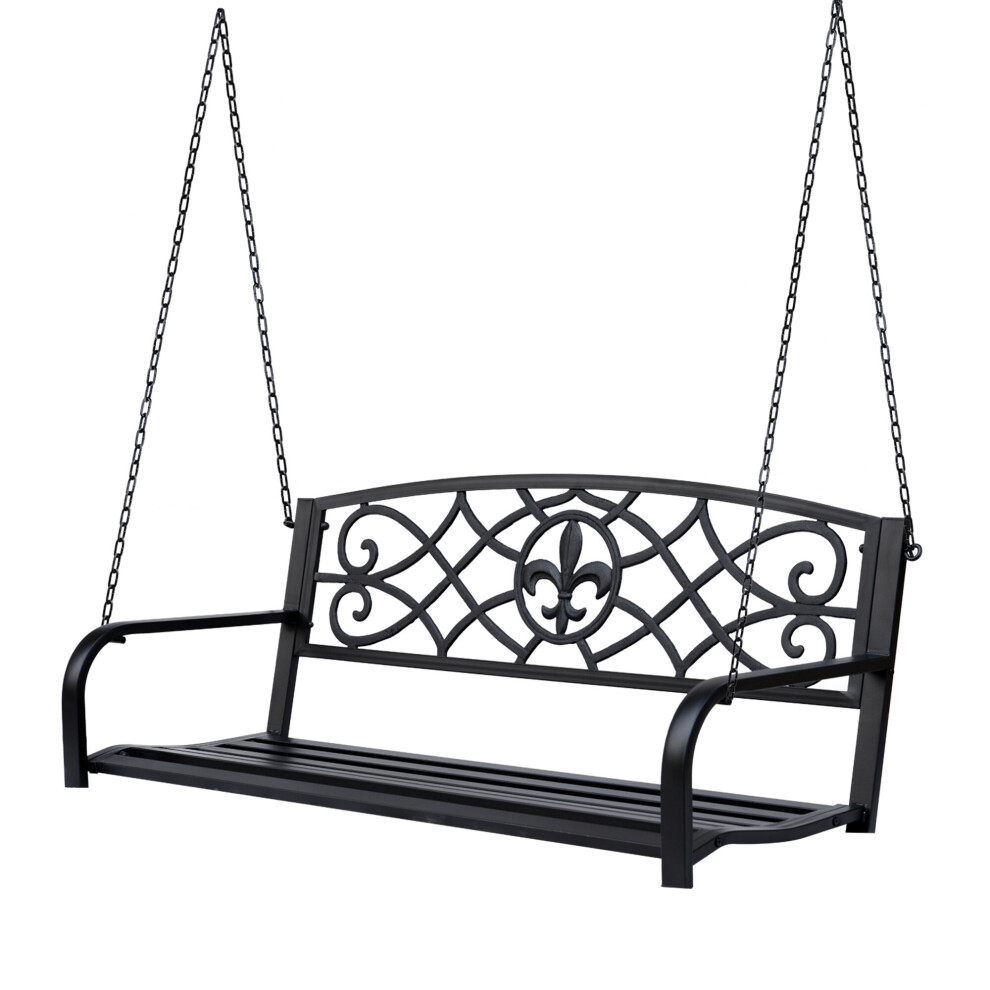 Outdoor Steel Fleur-De-Lis Porch Swing Garden Hanging Bench