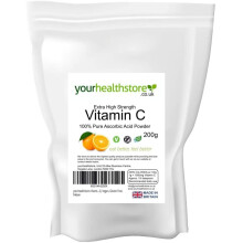 yourhealthstore Vitamin C Powder 200g, Extra High Strength Ascorbic Acid – 100% Pure British Pharmaceutical Grade – Non-GMO, Vegan, Gluten Free.