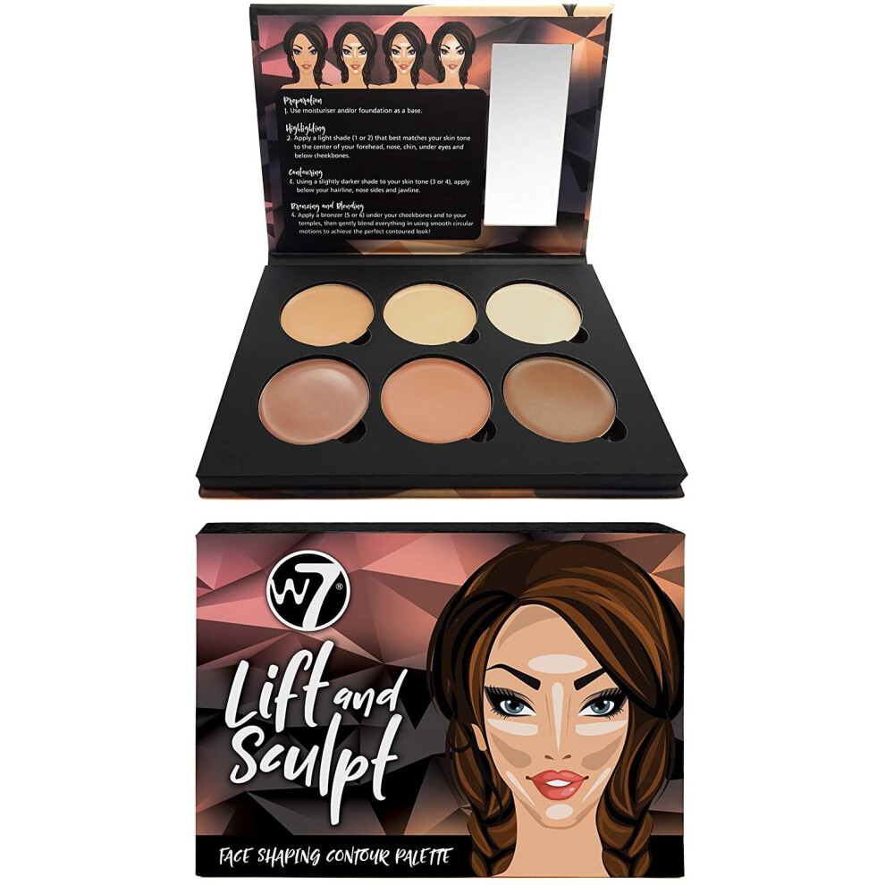 W7 | Lift & Sculpt Cream Contour Palette | 6 Professional And Long-Lasting Cream Formulas | Multiple Shades For Colour Matching And Defining | Contour