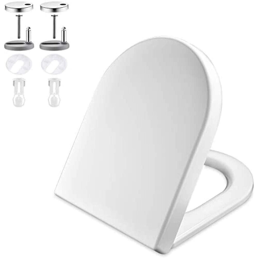 GRIFEMA G951 Toilet Seat,Soft Close D-Shape Toilet Lid with Quick Release for Easy Clean,Anti-bacterial White Loo Seat with Adjustable Hinges Urea-for