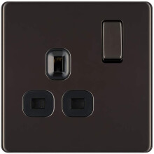 BG Electrical FBN21B-01 Screwless Flat Plate Single Switched Power Socket, Black Nickel, 13 Amp