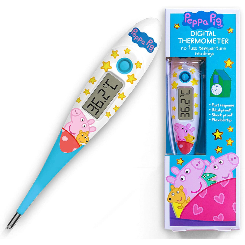 Peppa Pig Children's Digital Thermometer | Oral, Underarm use| Large LCD | 10 Second Reading | Fever Alarm | Flexible Tip | Last Temperature Recall