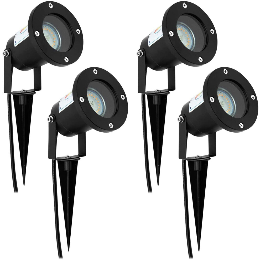 4 LED Outdoor Garden Lighting Swivelling GU10 IP65 Waterproof Spotlight Outdoor with Ground Spikes 230 V Garden Light with Cable-image-OPC-P8RQBHF-NEW