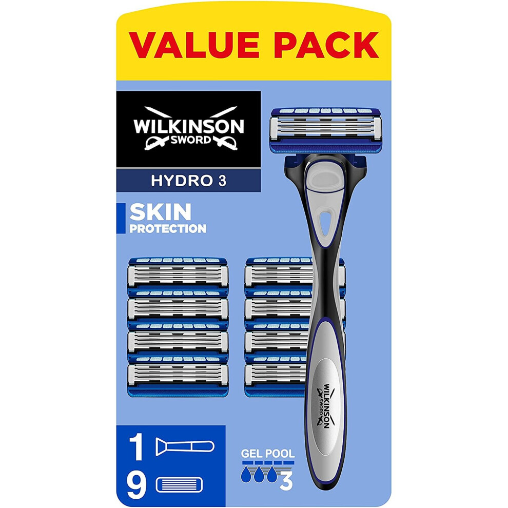 Wilkinson Sword Hydro 3 Skin Protection Men'S Razor With 9 Refills, Pack 10