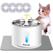 Cat Drinking Fountain, Water Dispenser for Cats with Water Level Window, Cat Water Fountain Stainless Steel with 4 Pieces Hygiene Filter & 1 Silicone