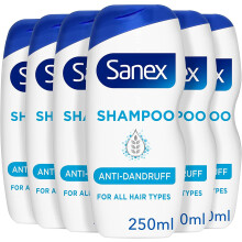 Sanex Nourishing & Gentle Anti-Dandruff Shampoo 250 ml Pack of 6, Antibacterial Agent, Dermotologically Tested, Restores Scalp (6 x 250 ml)