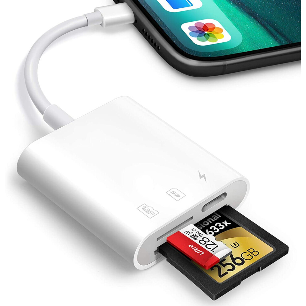 Oyuiasle Sd Card Reader For Iphone Ipad, Trail Game Camera Sd Card Reader Viewer,Memory Card Reader Adapter With Sd & Microsd Card Slots,Plug And Play