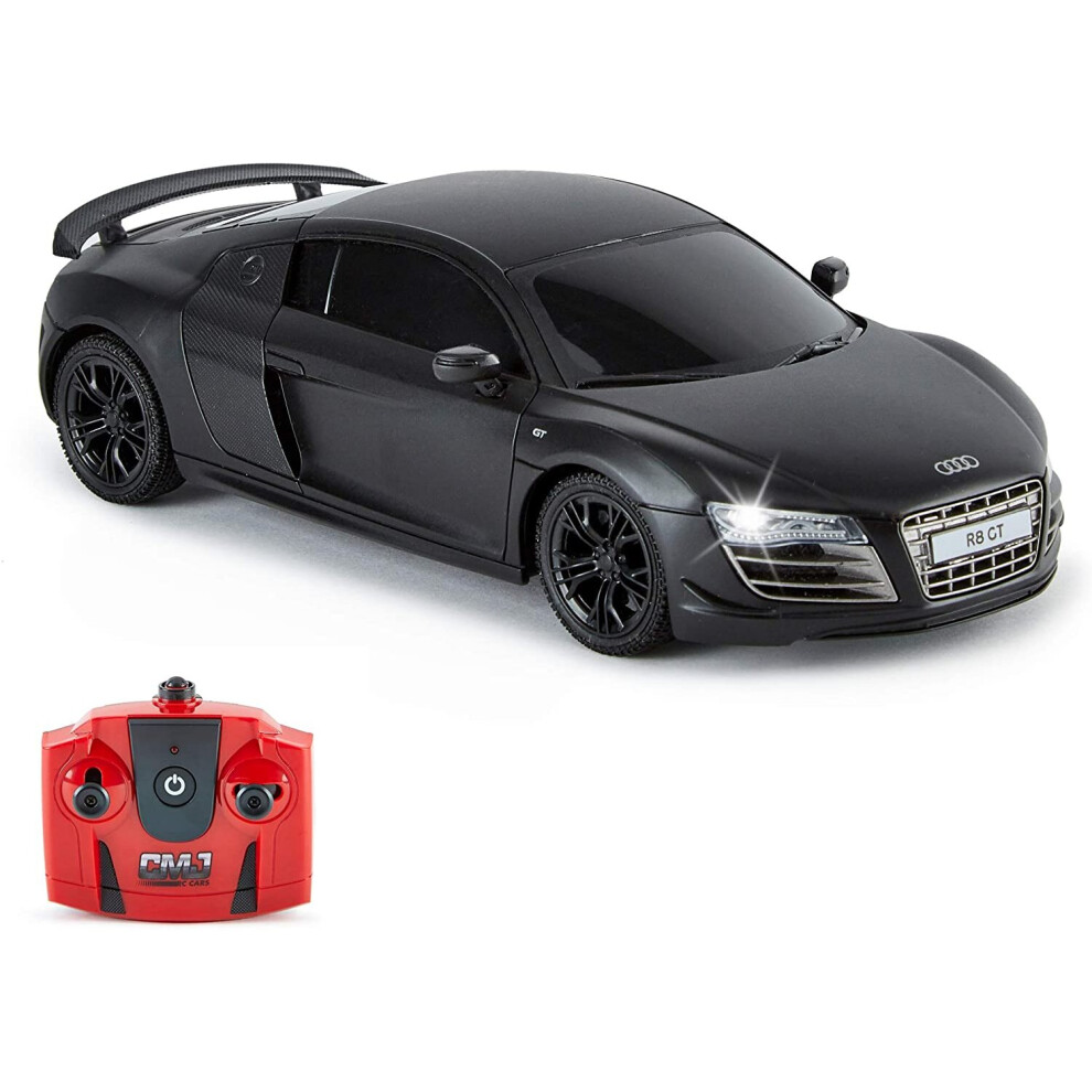 CMJ Cars AUDI R8 GT, Official Licensed Remote Control Car with Working Lights, Radio Controlled RC 1:24 Scale, 2.4Ghz Matt (MATT BLACK) Great Toy for