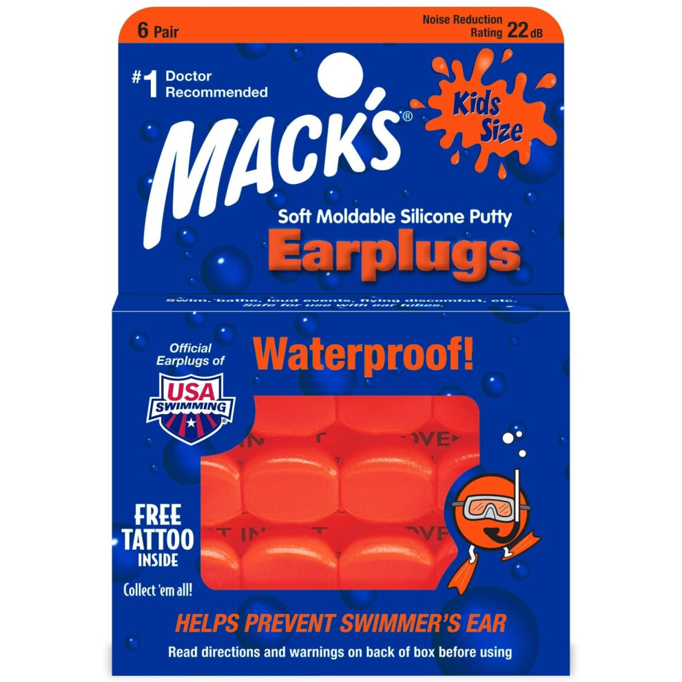 Kids Pillowsoft Earplugs 6 Pair Pack - Unisex Kids Orange Mack's