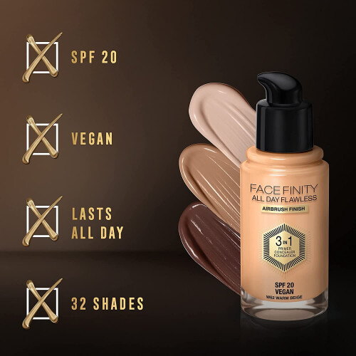Max Factor Max Factor Facefinity 3-in-1 All Day Flawless Liquid Foundation, SPF 20 - 62 Warm Beige, 30 ml 2