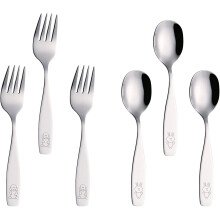 Exzact Children's Cutlery Stainless Steel 6pcs/ Kids Fork and Spoon Set/Toddler Utensils/Flatware - 3 x Forks, 3 x Dinner Spoons - Dog & Bunny Engrave