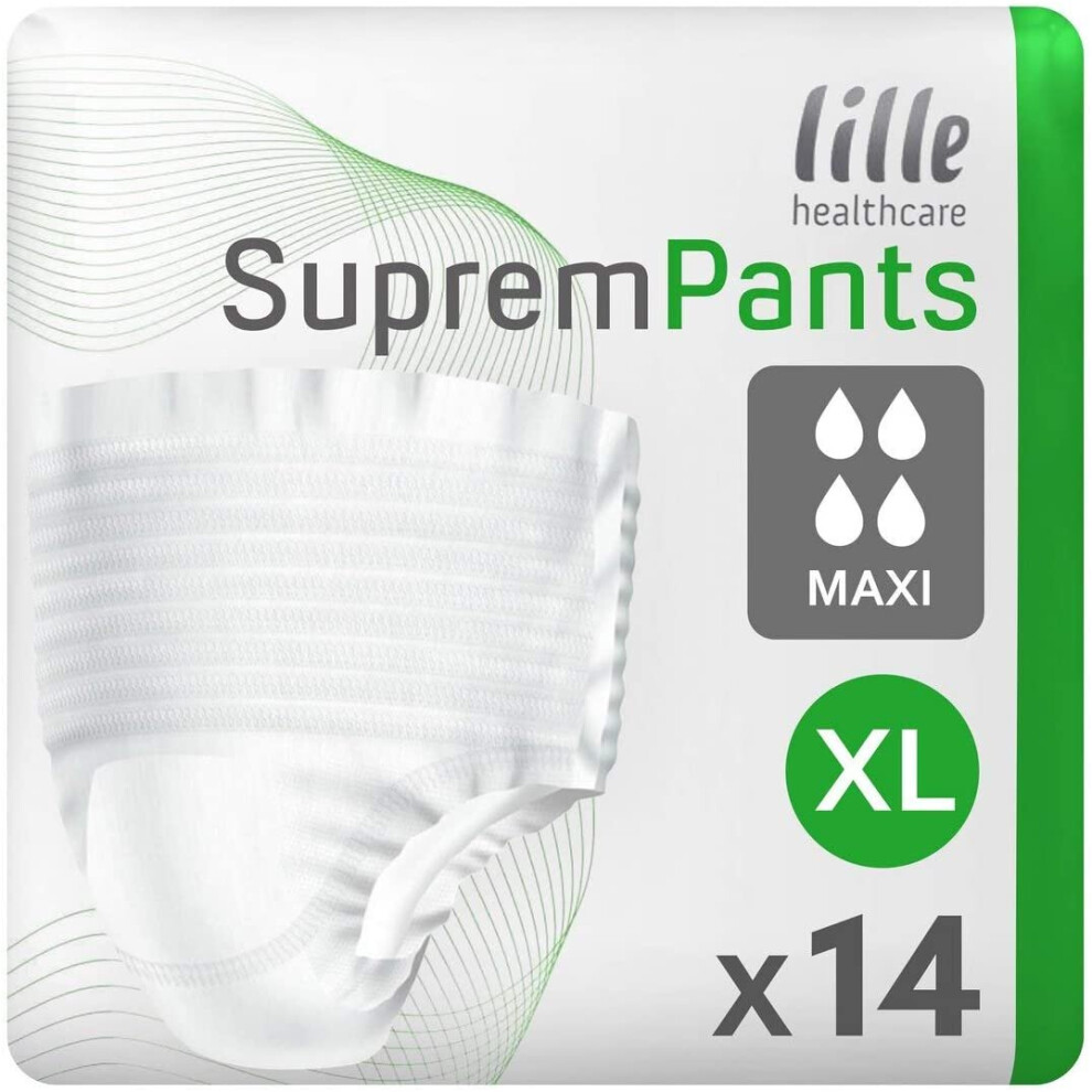 Lille Healthcare Lille Suprempants Incontinence Pads, Fast Absorbing Disposable Briefs For Men And Women, Maxi, Heavy Absorption, Size Xl, Pack Of 14