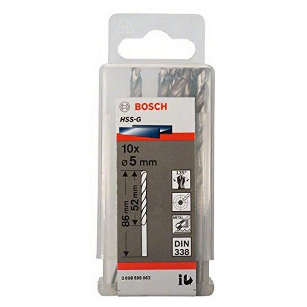 Bosch 2608595062 Din338 HSS-G Metal Drill Bit, 5.0mm x 52mm x 86mm, Silver