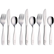Exzact Childrens Cutlery 9pcs Set Stainless Steel Kid Cutlery/Todler Silverware 3 x Forks, 3 x Safe Dinnerknives, 3 x Dinner Spoons - Dog Cat Bunny De