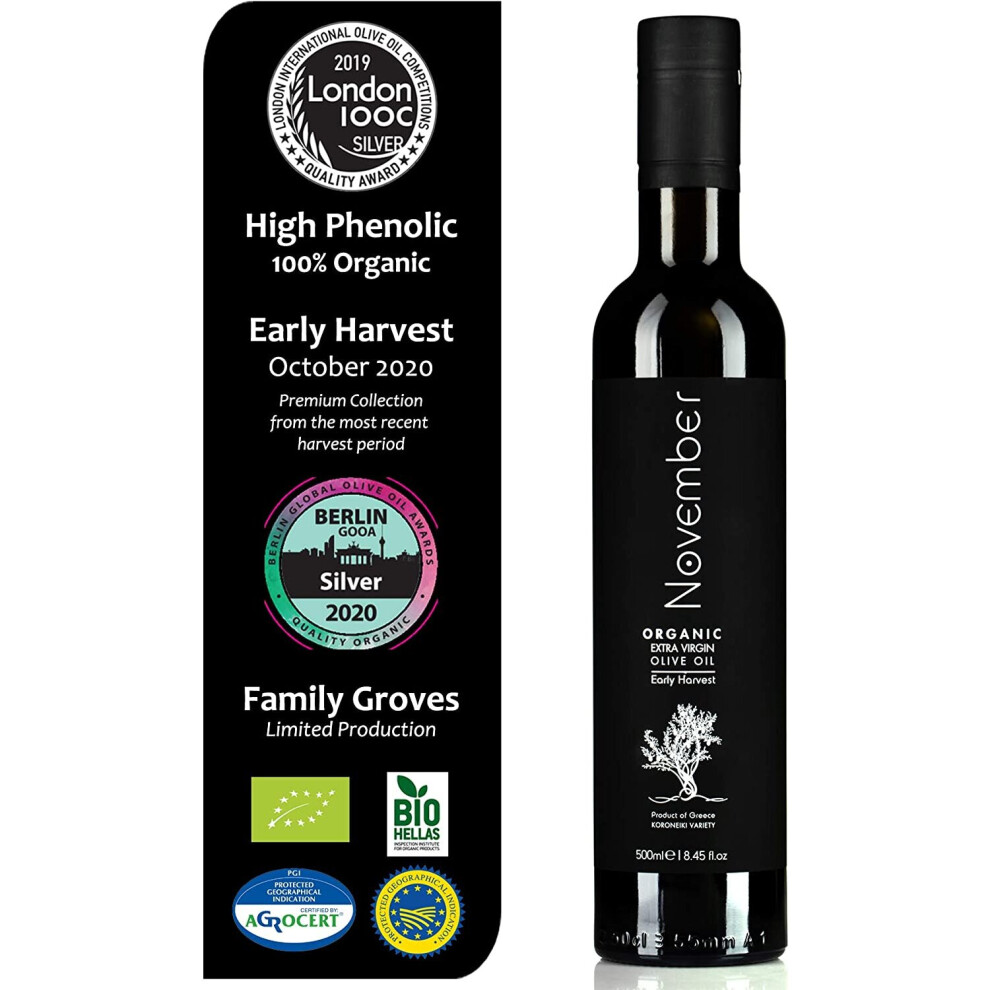 November Organic Olive Oil - Early Harvest â Awarded for Best Quality & Health Benefits - Fresh Harvest - BIO - Premium Extra Virgin - Cold extracte