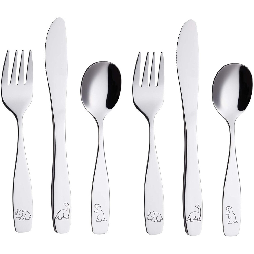 Exzact Children's Cutlery Stainless Steel 6pcs Set/Kids Cutlery/Toddler Utensils/Flatware - 2 x Forks, 2 x Safe Dinner Knives, 2 x Table Spoons - Engr