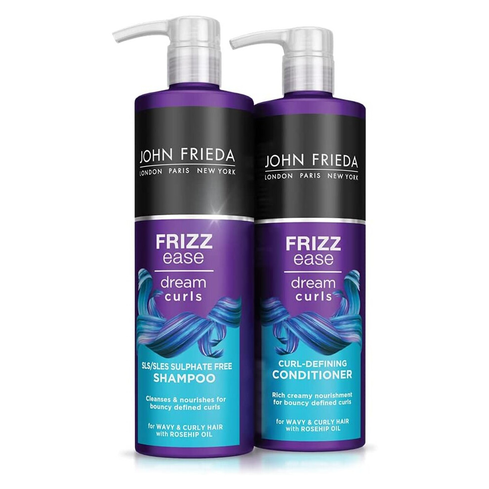 John Frieda Dream Curls Nourishing + Defining Curl Shampoo + Conditioner Set 2 x 500ml For Wavy + Curly Hair SLS / SLES + Sulphate Free with Rosehip O