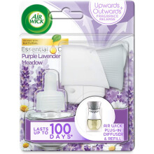 AirWick Essential Oils Air Freshener, Electrical Plug in Kit Gadget and Refill, Purple Lavender Meadow, Single unit, Lasts Total Up to 100 days