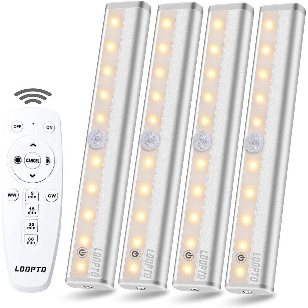 LDOPTO Under Cabinet Kitchen Lights 4 Pack with Remote | Dimmable LED Cupboard led Lights Battery Powered | Battery LED Lights with Remote | Bedroom L