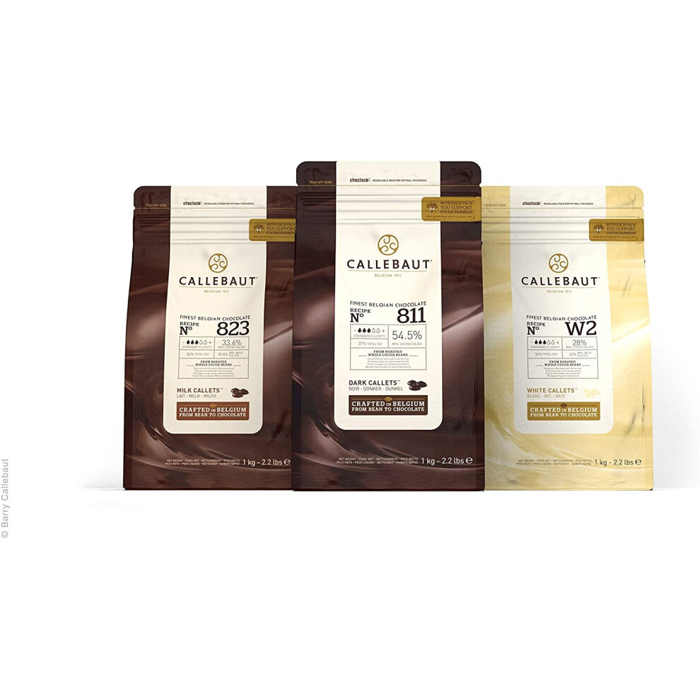 Callebaut, Milk, Dark & White chocolate chips (3 x 1kg Bundle)