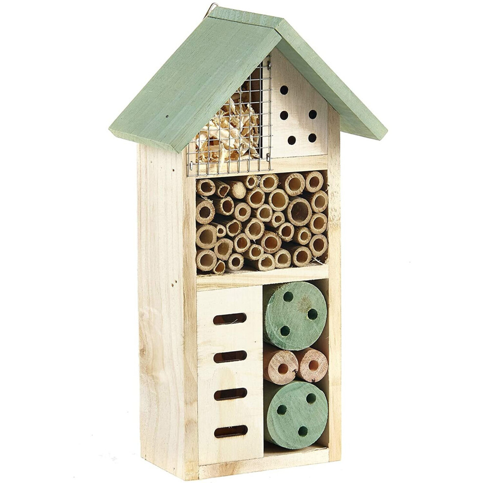 Pet Ting Wooden Insect Bee House Natural Wood Bug Hotel Shelter Garden Nest Box 26Cm