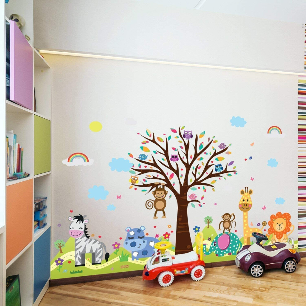Office Home Decoration Wall Stickers "Happy Hills & Zoo" Wall Murals Removable Self-Adhesive Decals Art Nursery Kindergarden School Baby Tod Wallflexi