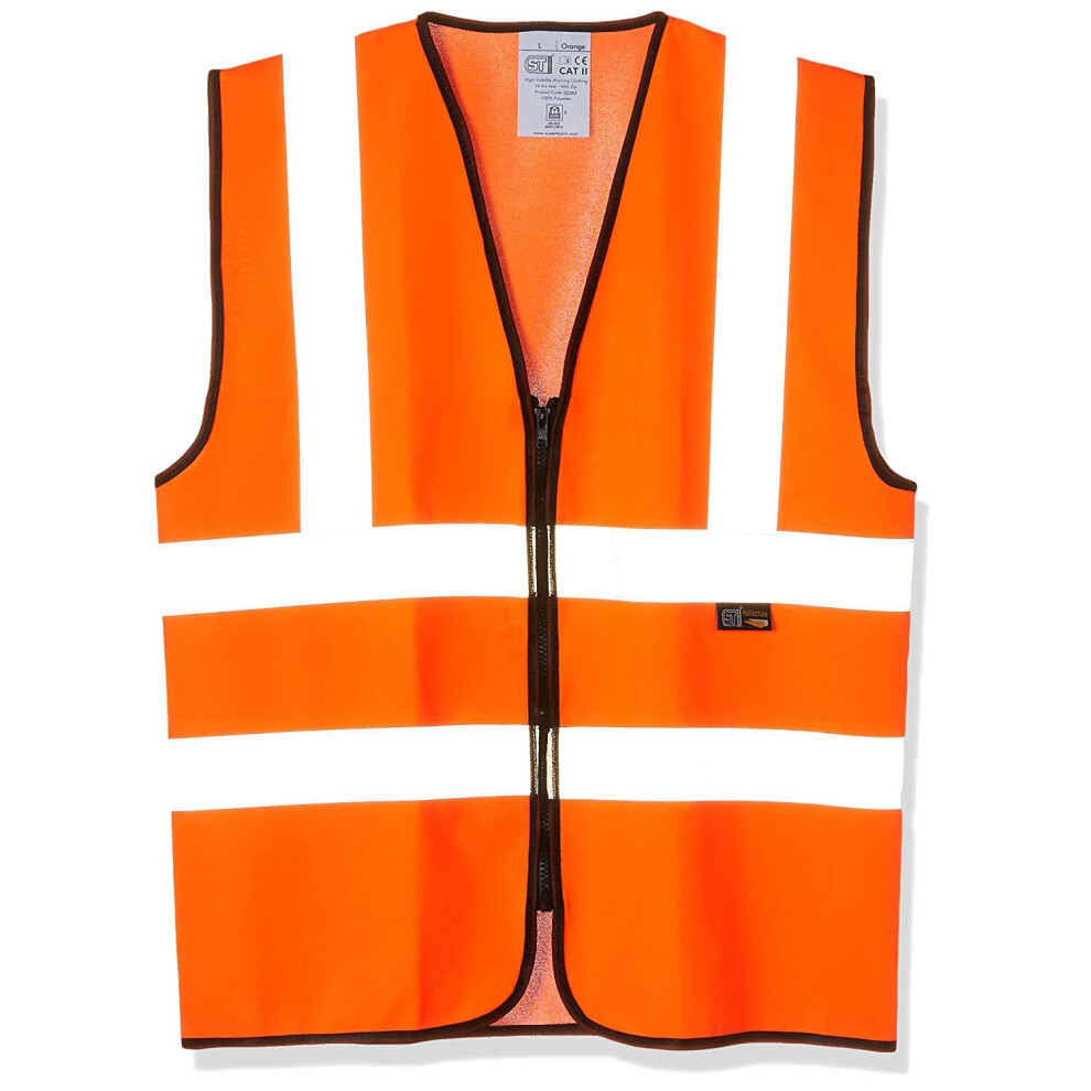 Supertouch 32383 Zipped Hi Vis Vest, Large, Orange 5036770323839