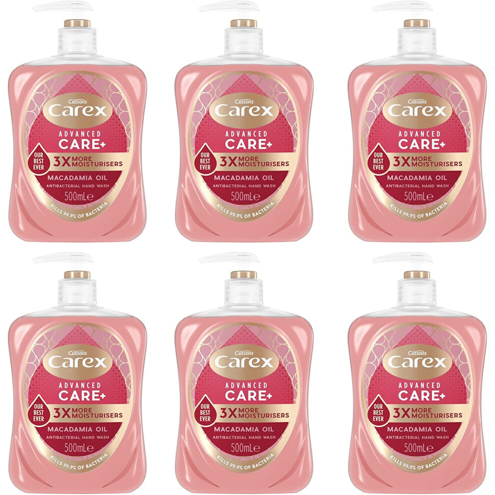 Carex Advanced Care Macadamia Oil Antibacterial Hand Wash Pack of 6, Hand Soap with 3 times more moisturisers*. Antibacterial soap with an indulgent f