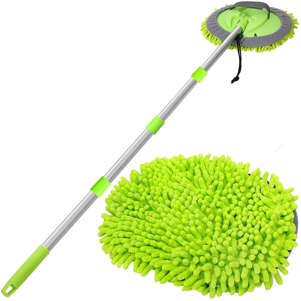 WillingHeart 63" 160 cm Car Wash Mop Brush Tool Mitt with Long Handle Length More Suitable for Washing Cars Truck, SUV, RV, Trailer, 2 in 1 Chenille M