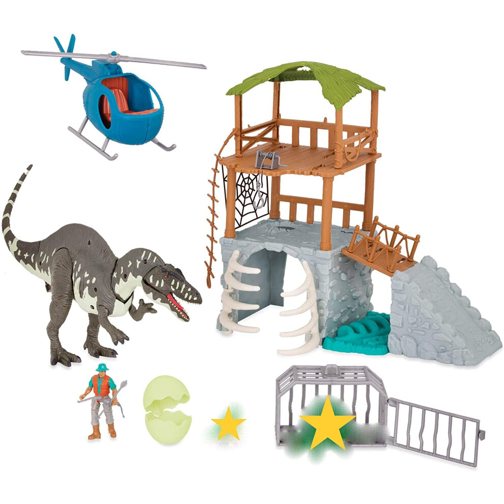 Terra by Battat CF2010Z Jungle Expedition Big Playsetâ Electronic Acrocanthosaurus & Helicopter with 2 Surprise Dinosaur Toys for Kids Age 3+ (13 Pc