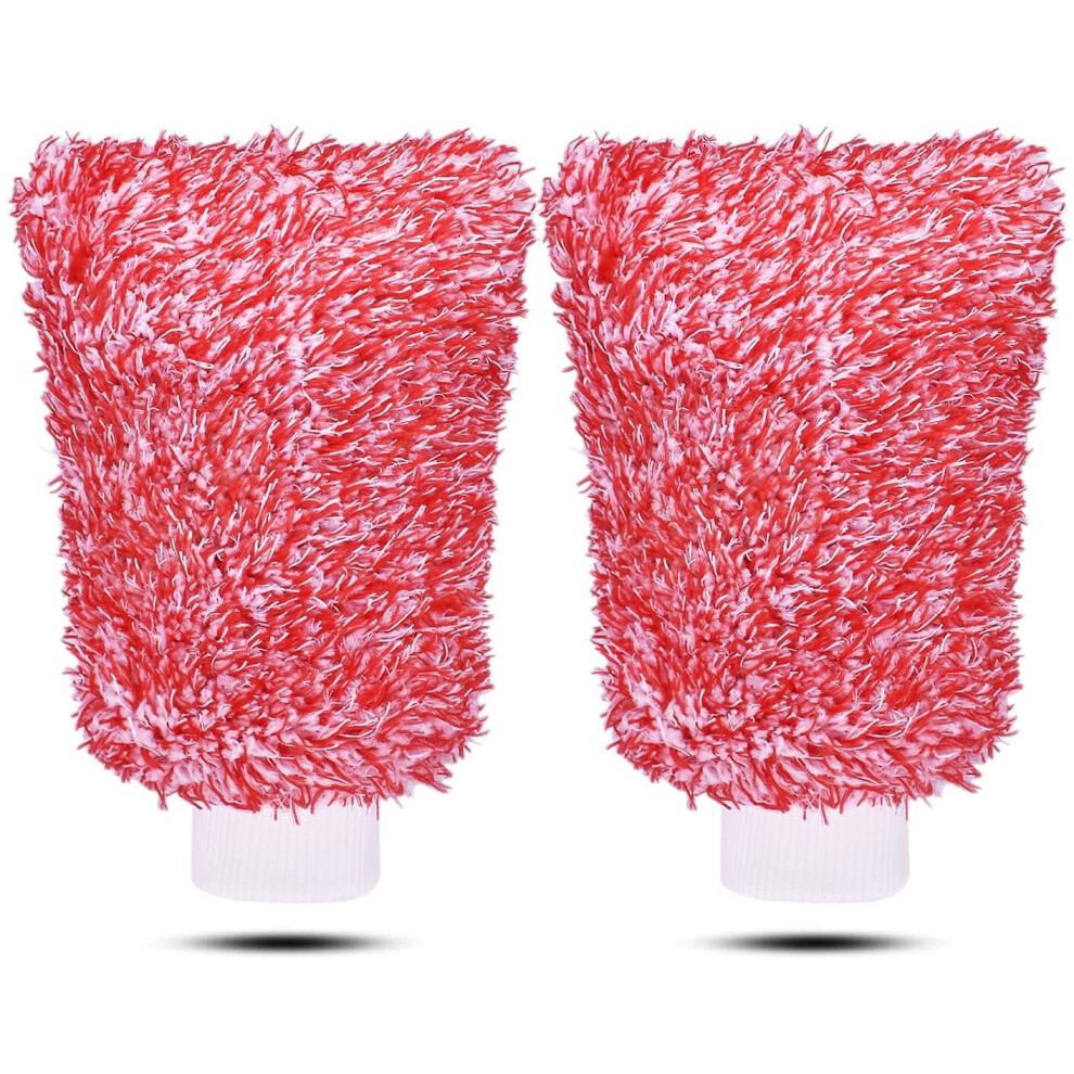 Mokani Microfiber Car Wash Mitt Cleaning Gloves Equipment Sponges, 2 Sets Professional Scratch Free Polishing Cleaning Mitts, Red 8414743190911