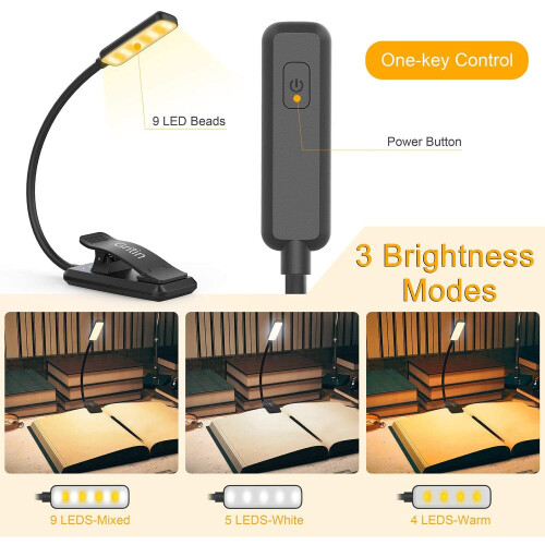 Book Light Rechargeable With 3 Color Temperatures | Stepless Dimming ...