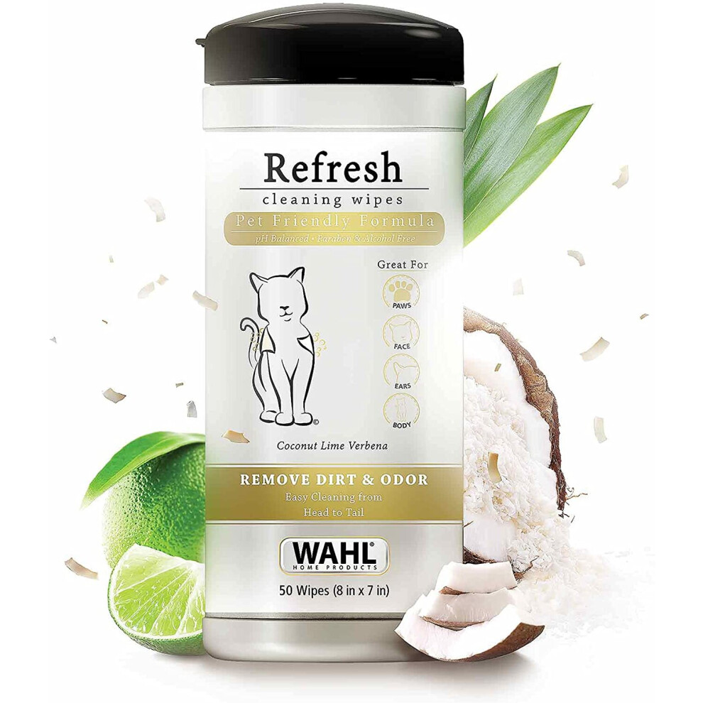 Wahl Refresh Grooming Pet Wipes, Pet Cleaning Wipes, Paraben Free Wipes, Alcohol Free, Peg-80 Free, Deodorising Tissues, Cleansing Wet Wipes for Pets,