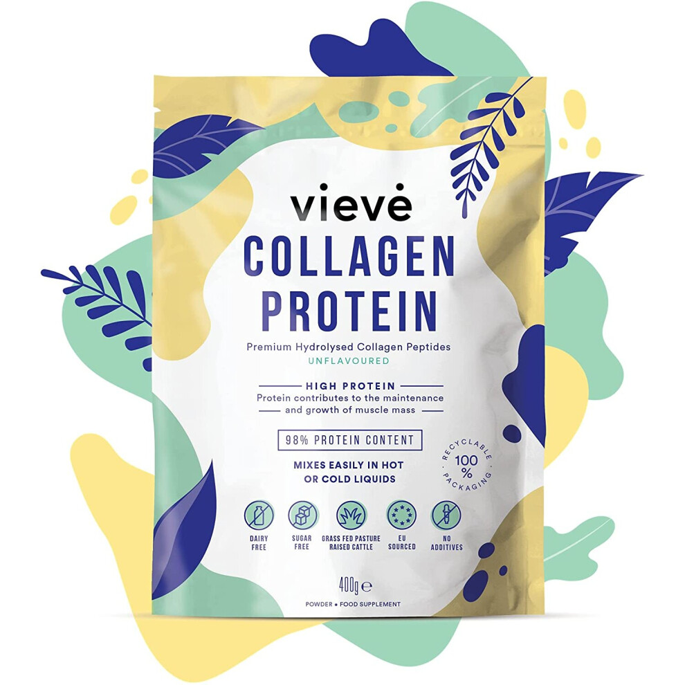 Vieve Collagen Protein Powder - Hydrolysed Bovine Peptides - Diet Support Supplement for Skin, Hair, Nail Health - Non-GMO, EU Grass-Fed, Pasture-Rais