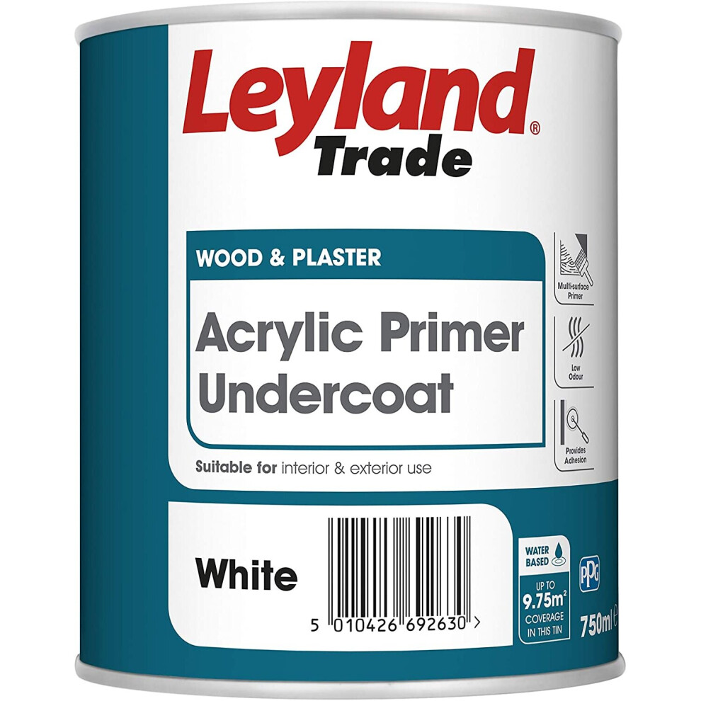 Leyland Trade 300870 Acrylic Primer Undercoat, White, 750 ml