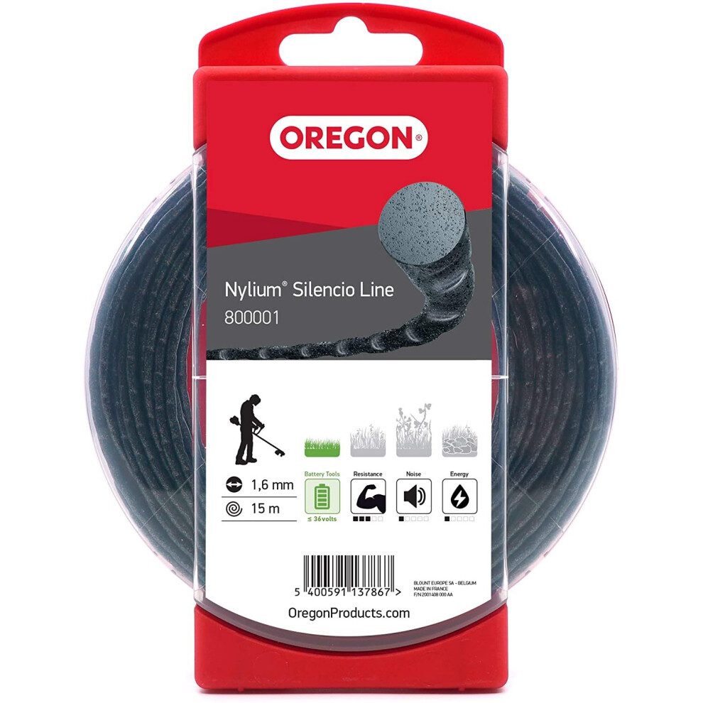 Oregon 800001 NyliumÂ® Silencio Strimmer Line, 1.6mm, 15m Blister Pack